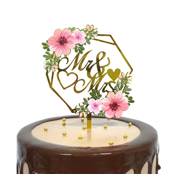 Other - Wedding Cake Topper Mr & Mrs Gold Floral Cake Decor